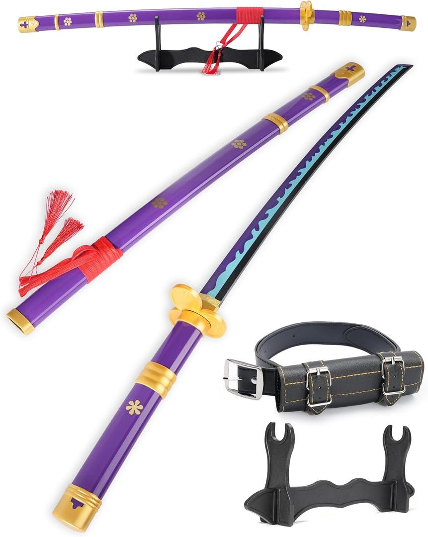 Cold Blade Roronoa Zoro Sword - 41 inches Anime Katana Replica with Belt and Stand - Anime Sword with Authentic Design (F-Yama Enma Purple)