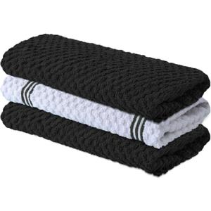 Infinitee Xclusives Premium Kitchen Towels Pack of 3, 100% Cotton |15 x 25| Inches Absorbent Dish Towels - Terry Kitchen Dishcloth Towels - Black Dish Cloth for Household Cleaning