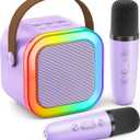 Mini Karaoke Machine for Kids Adults, 2026 TOP Birthday Gifts for Girls Boys 3,4,5,6,7,8+Year Old Toddler Toys, Portable Bluetooth Speaker with 2 Wireless Karaoke Microphones Player (Purple)