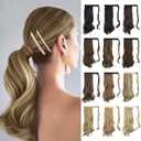 SOFEIYAN Curly Ponytail Extension 15 Inch Heat Resistant Synthetic Natural Wavy Hairpiece Wrap Around Pony Tail Hair Extensions for White Black Women Hair Piece, Ash Brown Highlighted Bleach Blonde