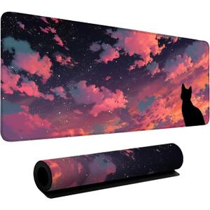 Cat Gaming Mouse Pad 35.4"x15.7" Large Extended Pad Desk Mat Anti-Slip Rubber Base & Durable Stitched Edges for Gamers Smooth Mouse Pad Writing Surface for Desk Office/Home