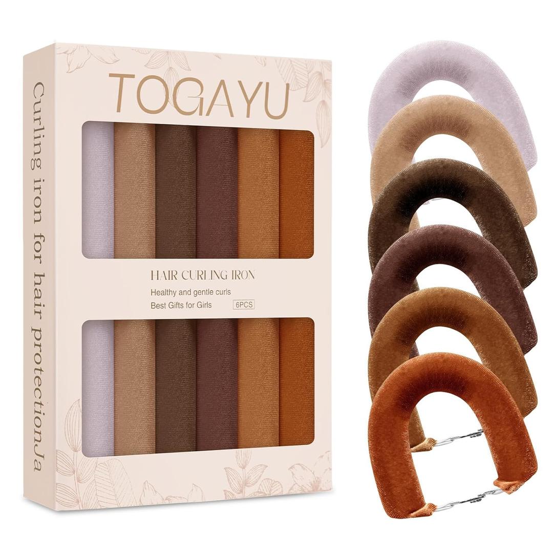 Heatless Curling Rods for Overnight Curls - Jumbo Soft Hair Rollers to Sleep in, No-Damage Flexi Rods with Silk Scarf - For All Hair Types and Texture - 6pcs Russet (Coffee brown)