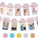 PartyHooman 1st Birthday Photo Banner for Baby from Newborn to 12 Months, 1st Birthday Decorations Girl Monthly Milestones Garland | 1 Year Old First Photo Banner Pre-strung with Frame (Rose Gold)