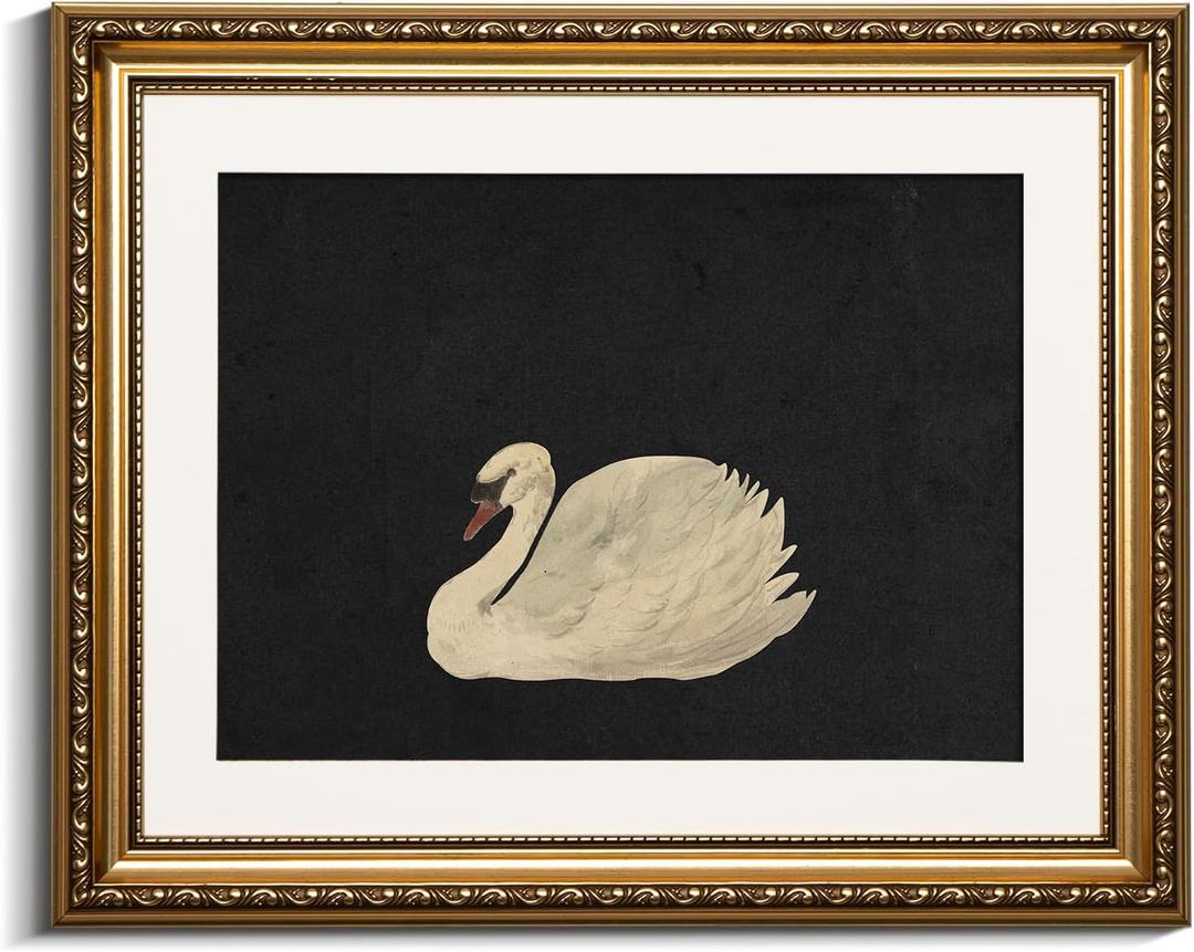 VIYYIEA Gold Framed Wall Art Canvas Print Home Decor Swan Wall Decorations Grace Swan Art Painting Pictures Rustic Bathroom Decor Farmhouse Prints Gift for Living Room Bedroom Kitchen Office 13x16in (16L" x 13W", Zwaan)