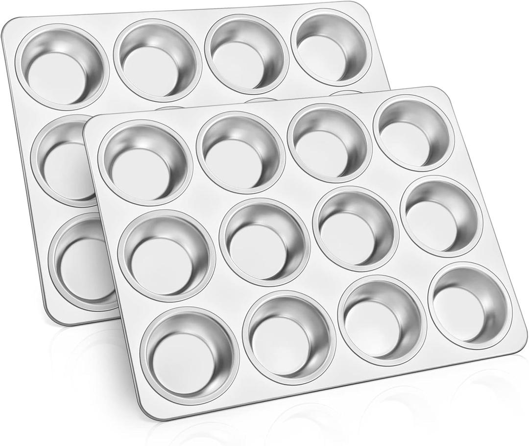 TeamFar 12-Cup Muffin Pan, Stainless Steel Cupcake Pans Muffin Tin Set for Oven Baking Mini Brownies Quiches Tarts, Non Toxic & Regular Size, Dishwasher Safe Set of 1