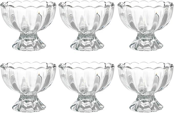 Iced Cream Dessert Bowl，Set of 6，6oz Vintage Glass ware with Heavy Base, Drinking Cup for Sundae, Fruit, Ice Cream, Snack, Condiment (6)