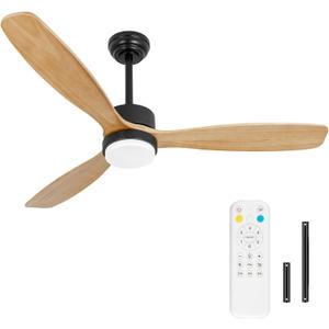 52inches Ceiling Fan with Lights,Wood Downrod Ceiling Fans with Remote Control,Dimmable Light,3 CCT,6 Speeds,Noiseless DC Motor,2 rods,Ceiling Fan for Bedroom,Living Room,Office,Indoor, Large