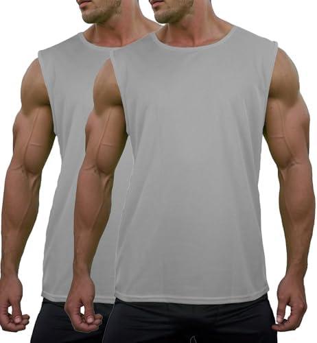 Mens Workout Tank Tops Quick Dry Sleeveless Running Gym Muscle Shirts Summer Mesh Tee Top, M