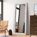 AAZZKANG Wall Mirror Full Length Rustic Wood Framed Floor Mirrors 58"x24" Rectangle Large Full Body for Bedroom Living Room Entryway Dressing Room White