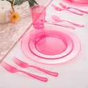 WDF 180 Pieces Pink Plastic Silverware Disposable - Clear Pink Cutlery Sets 60 Forks, 60 Knives and 60 Spoons - Heavy Duty Disposable Utensils for Wedding, Party