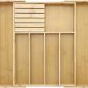 Bamboo Silverware Drawer Organizer with Removable Knife Block