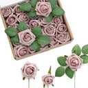 Ling's moment Artificial Flowers 1.5" and 2" Dusty Rose 25pcs Realistic Rose Buds and Petite Roses w/Stem for DIY Wedding Bouquets Centerpieces Boutonniere Corsages Flower Decorations