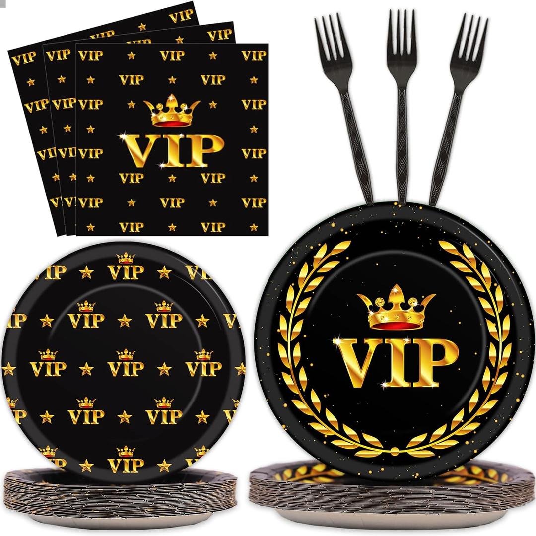 96 Pcs Vip Movie Night Party Supplies Paper Plates Napkins Disposable Movie Night Red Carpet Theme Party Birthday Decorations Favors Serves 24
