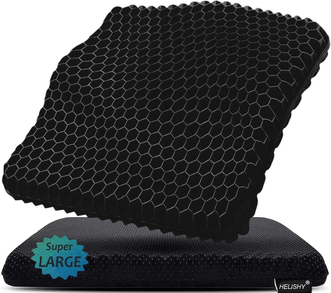 Gel Seat Cushion for Long Sitting Pressure Relief (Super Large & Thick) - Non-Slip Gel Chair Cushions for Back,Sciatica,Tailbone Pain Relief - Seat Cushion for Office Desk Chair,Car Seat,Wheelchair (Super Large - 19  18  1.65 inches, Black)