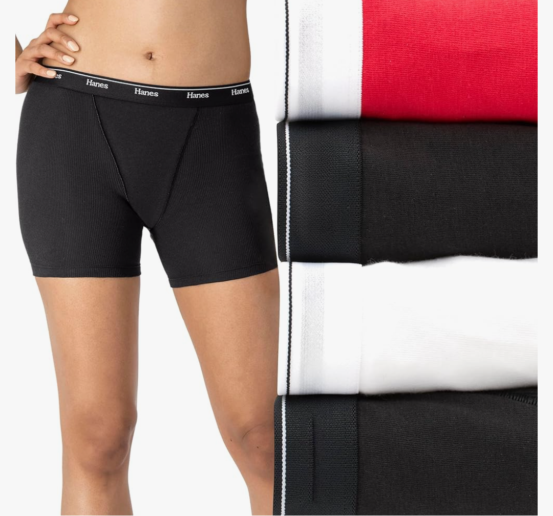 Hanes Women's Mid-Thigh Boxer Brief Pack, Stretch Cotton Underwear, 4-Pack M
