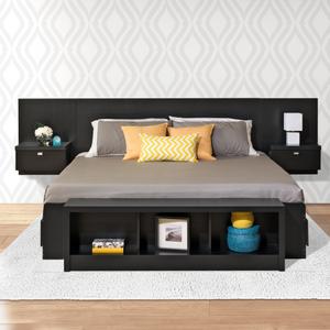 Prepac Nightstand Headboard, Black, Queen