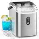 Kndko Nugget Ice Maker Countertop with Handle, Ready in 6 Mins, 35lbs Per Day, Pebble Ice Machine with Soft Chewable Ice, Self-Cleaning, One-Click Operation, for Home/Party/RV/Camping (Silver)