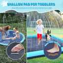 97'' Splash Pad for Dogs, Non-Slip Sprinkler for Kids, Square Splash Pad for Kids Ages 4-8, Splash Pads for Toddlers 1-3, Dog Sprinkler Shallow Pool, Outdoor Water Toys for Backyard, Teal, 97 inches diagonal