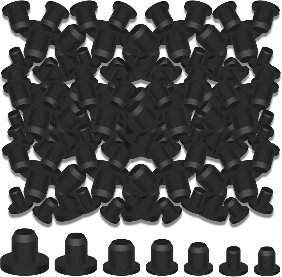 140Pcs Rubber Plug Box, Round Hole Silicone Tool Various Sizes Rubber Plugs Round HolesT-Type Flexible Stopper Sealing Covers for Car Wiring Furniture