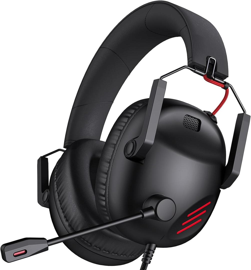 KAPEYDESI CM7007 Gaming Headset for Xbox Series X|S, Xbox, PS5, PS4, PC, Switch, Gaming Headphones with Noise Canceling Microphone, Folding Design, 50MM Dynamic Drivers, 3.5MM Audio Jack, Black Red