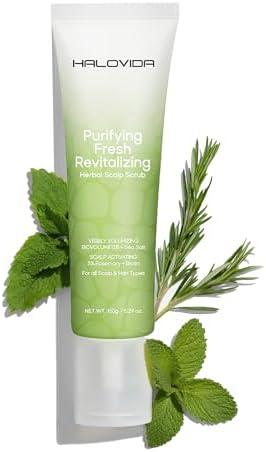 HALOVIDA Sea Salt Rosemary & Mint Scalp Scrub, Clean Silicon Oil-Free, Itchy Relief Scalp Treatment for Dandruff, Gently Exfoliator Cruelty-Free, Relieves Dryness, Promotes Hair Growth