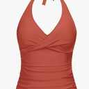 Tempt Me Women’s Tankini Top Halter Tummy Control Swim Tops Only Twist Front V Neck Bathing Suit No Bottom M