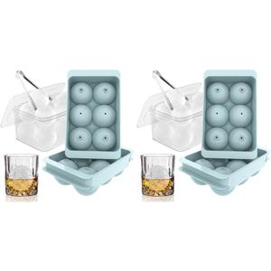 WIBIMEN Large Ice Cube Molds, Big Round Whiskey Ice Cube Trays for Freezer, Easy to Fill & Release, Whiskey Bourbon Cocktail(1.9In*6 Balls Blue/2 Pack)