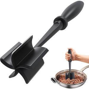 Meat Chopper for Hamburger, Premium Heat Resistant Masher and Smasher for Ground Beef, Ground Turkey and More, Nylon Ground Beef Chopper Tool and Meat Fork, Non Stick Mix (Black)