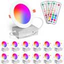 Recessed Lighting 4 Inch RGBCW Color Changing 12W LED Downlights with Junction Box,1080Lumens Canless LED Recessed Ceiling Lights Dimmable by Remote Control,Memory,Timer,Delayed Off,3 Modes, 12 Pack