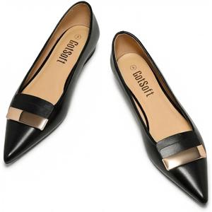 Women's Pointed Toe Flats Lambskin Insole Metal Deco Slip on Flat Comfortable Dress Office Shoes 8, Black