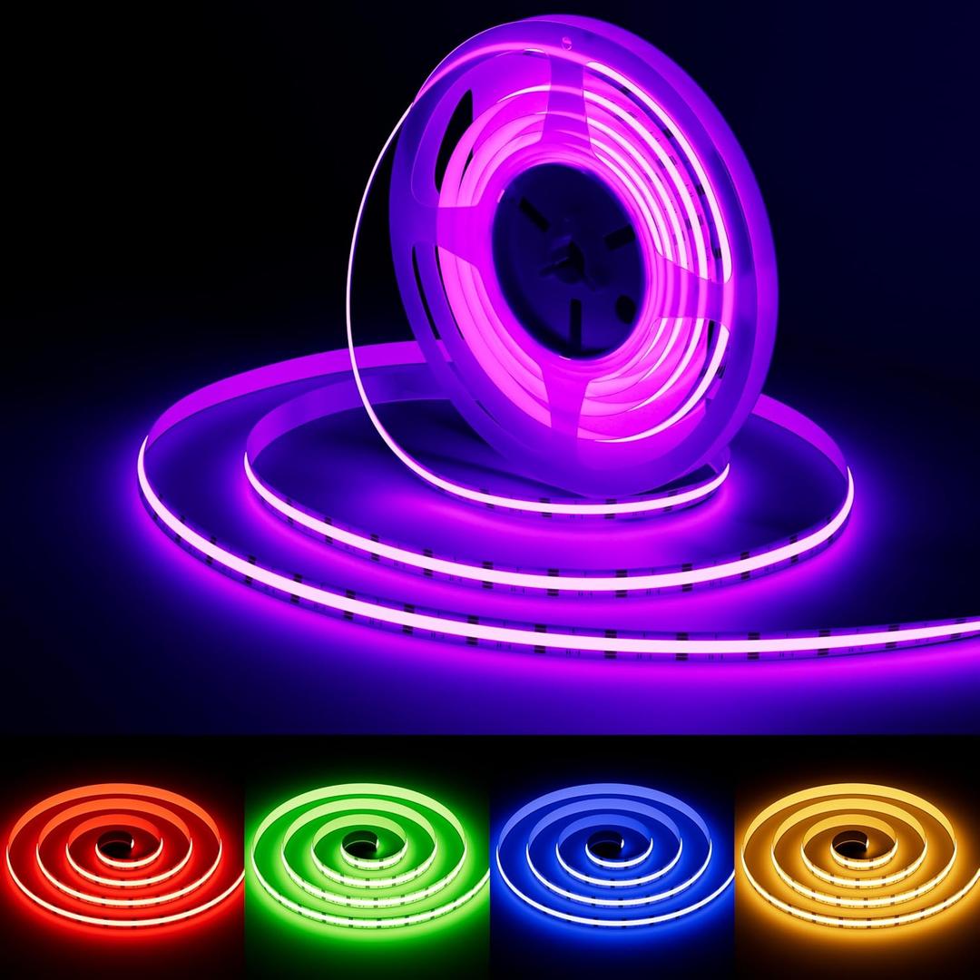 MIWISE RGB COB LED Strip Light 9.84ft/3m,Color Changing Dimmable Strip Light DC24V,Multicolor Flexible Tape Light 10mm Width,for TV,Bedroom,Party DIY Decoration(Power Supply & Controller NOT Included)