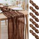 Asee'm 6pcs Cheesecloth Table Runner 120 Inches Long Brown Boho Gauze Cheese Cloth Runner 10FT Rustic Sheer Fall Table Runners for Thanksgiving Christmas Wedding Party Baby Shower Decoration
