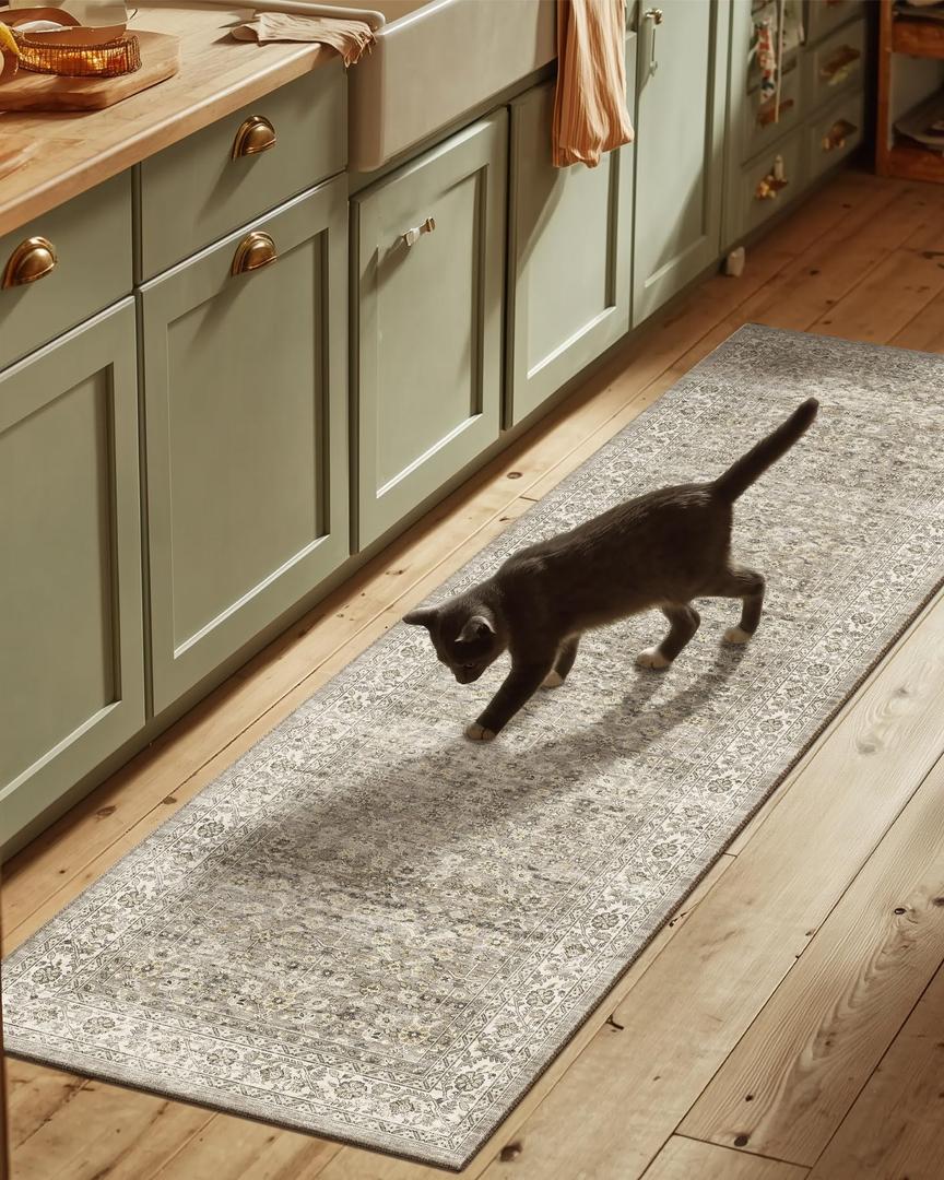 Machine Washable Kitchen Runner Rugs: 2'6"x8' Hallway Rug Stain Resistant Non Slip Low Pile Soft Carpet Runners for Hallways Indoor Entryway Kitchen Laundry Room Bedroom Bathroom Farmhouse