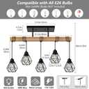 5-Lights Farmhouse Hanging Pendant Light, Dinng Room Light Fixtures for Kitchen Island Lighting Over Table, Black Rustic Wood Ceiling Pendant Lights with Metal Shade for Living Room, Foyer