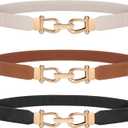 JASGOOD Women Stretchy Waist Belt Retro Elastic Skinny Belt for Ladies with Gold Buckle (M Belt Length 31in,Up to 35in, E-black+brown+beige)