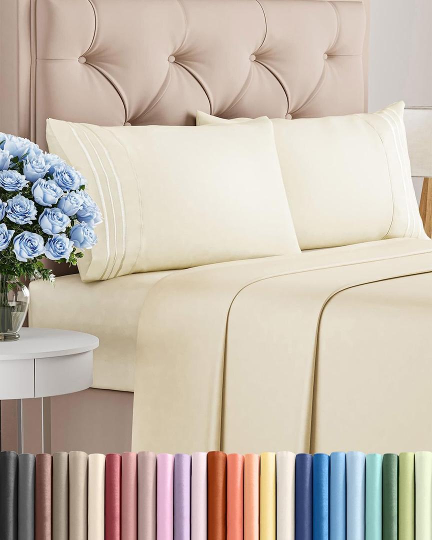 Queen Size 4 Piece Sheet Set - Comfy Breathable & Cooling Sheets - Hotel Luxury Bed Sheets for Women and Men - Deep Pockets, Easy-Fit, Soft and Wrinkle Free Sheets - Off White Oeko-Tex Bed Sheet Set