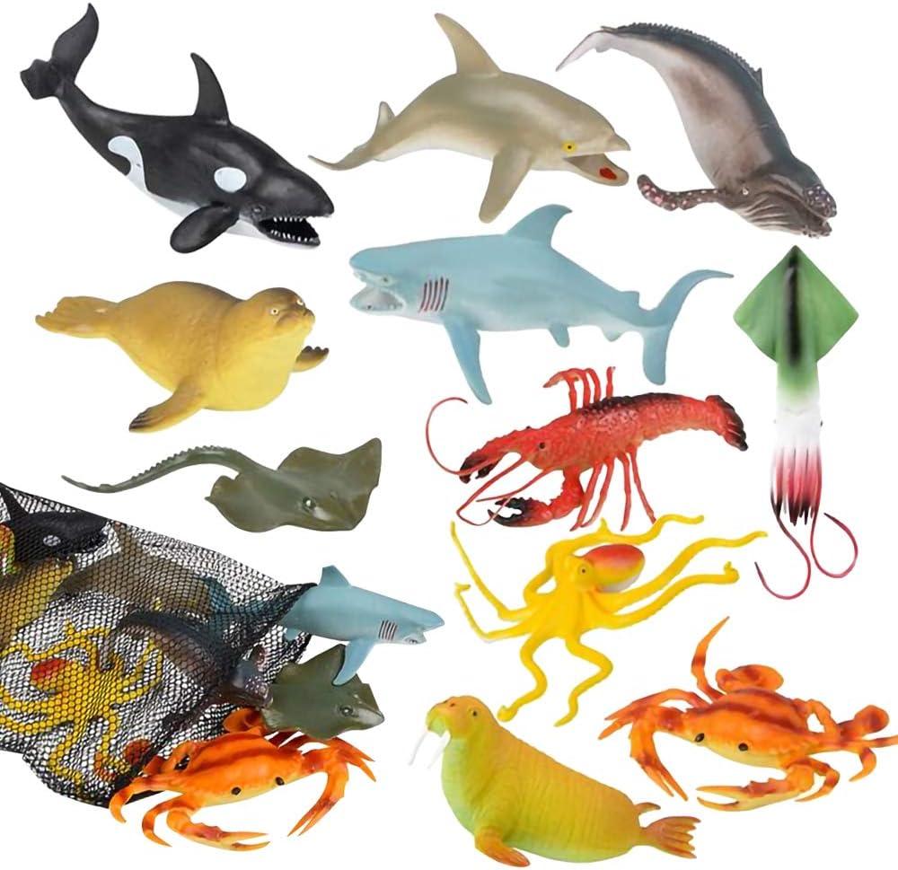 ArtCreativity Aquatic Animal Assortment in Mesh Bag, Pack of 11 Sea Creature Figurines in Assorted Designs, Bath Water Toys for Kids, Ocean Life Party Dcor, Party Favors for Boys and Girls