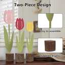 Spring Tulips Metal Flower with Real Wood Base - Rustic Farmhouse Table Centerpiece, Handmade Easter Decor for Tiered Tray, Multicolor Floral Block Alternative, Unique Housewarming Gift for Home Office Shelf