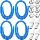 Nuanchu 4 Pack Pool Hoses for Above Ground Pools (1.5" & 1.25" x 59"), Universal Filter Pump Replacement Hose Kit with 4 Pcs 1-1/4" or 1-1/2" Pool Hose Adapter & Metal Clamps (Blue)