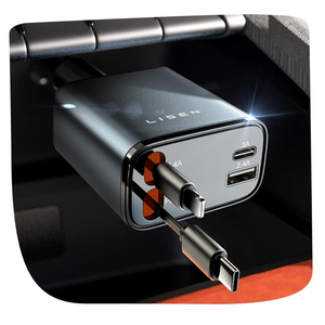 LISEN Retractable Car Charger, for Gifts for Him Her, 69W Cars Adapter USB C Fast Charger for iPhone 1711, Car Accessories Gadgets for Men, Anniversary Birthday Gifts for Men Women, for Samsung