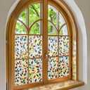 DKTIE Retro Stain Glass Window Film for Glass Bas-Relief Texture 2nd Generation Frosted Film Two-Way Privacy Day and Night 3D Static Stained Glass Cling Tint (S631, 17.7in X 118.1in)