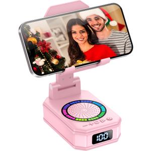 Gifts for Men Women, Cell Phone Stand with Wireless Bluetooth Speaker, Colorful LED Lights, Anti-Slip Base HD Surround Sound, Rechargeable (3000mAh), Gift for Teens, Men, Women for Christmas Pink