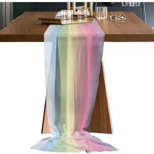 Chiffon Table Runner, Rainbow Stripes 10Ft Sheer Wedding Table Runner, Modern Colorful Cream Striped Aesthetics Farmhouse Dress Scarves Gauze Table Runner Kitchen Island/Party Dcor 27"x120"