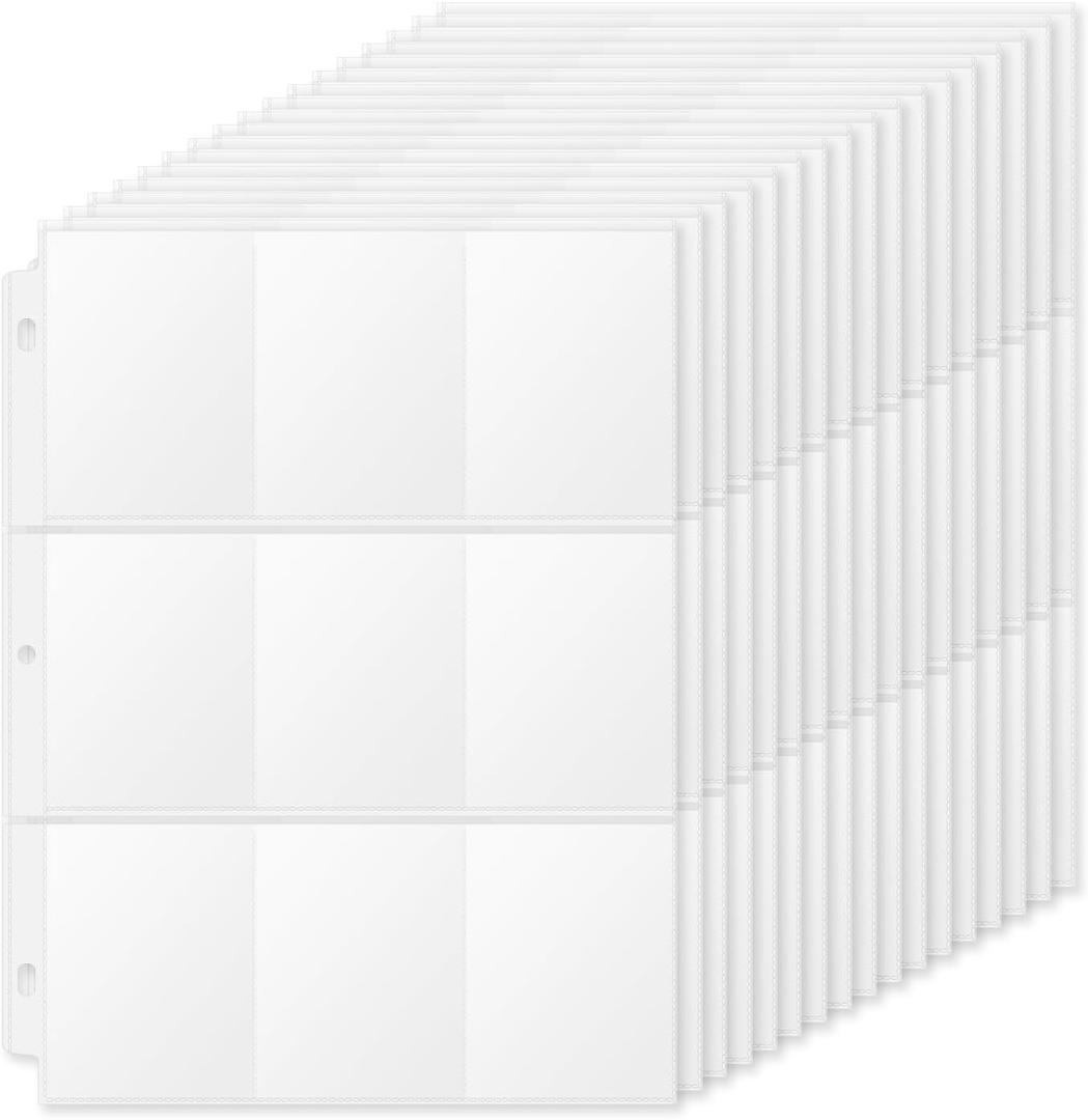 9 Pocket Card Sleeves for 3 Ring Binder, 36 Pack Double-Sided Trading Card Pages for Sports and Game Cards, Baseball Card Sleeves for Collectors.