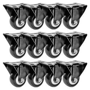 FactorDuty 12 Pack 2 inch Caster Wheels Rigid Fixed Stationery Non Swivel All Black Polyurethane Wheels Premium Non Marking No Noise 150LB Per Wheel