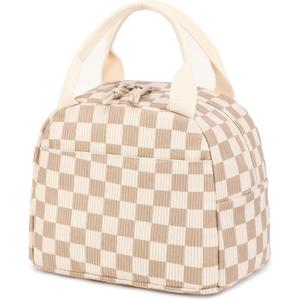 Bluboon Lunch Bag for Women Men Cute Corduroy Lunch Tote Bags Reusable Insulated Lunch Box Large Capacity Reusable Insulated Cooler for Work Picnic or Travel (Corduroy checkered brown)