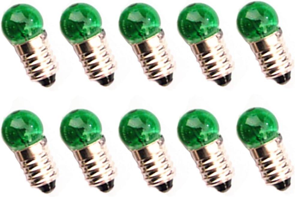 Green E10 Miniature Screw Base Light Bulbs 2.5V Flashlight Lamp Mini Light Bulbs 2.5 Volts