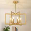 6-Light Gold Chandelier, Farmhouse Dining Room Light Fixture, 21.3in Modern Chandelier, Geometric Industrial Metal Hang Lighting Fixture for Foyer Entryway Kitchen Over Table Hallway Living Room