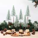 Jetec 6 Pcs Mini Christmas Tree Small Alpine Trees Tabletop Artificial Pine Christmas Tree with Wooden Base Snow Frost Village Bottle Brush Trees Holiday Season Decoration Centerpiece Displays(Green)