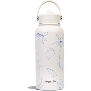 32oz Personalized Cute Ocean Bow Insulated stainless steel water bottles, Double-Wall Vacuum Insulation Design for Home,Gym, Sports, Leakproof Sports Bottle with Straw, Gifts for Girls Woman